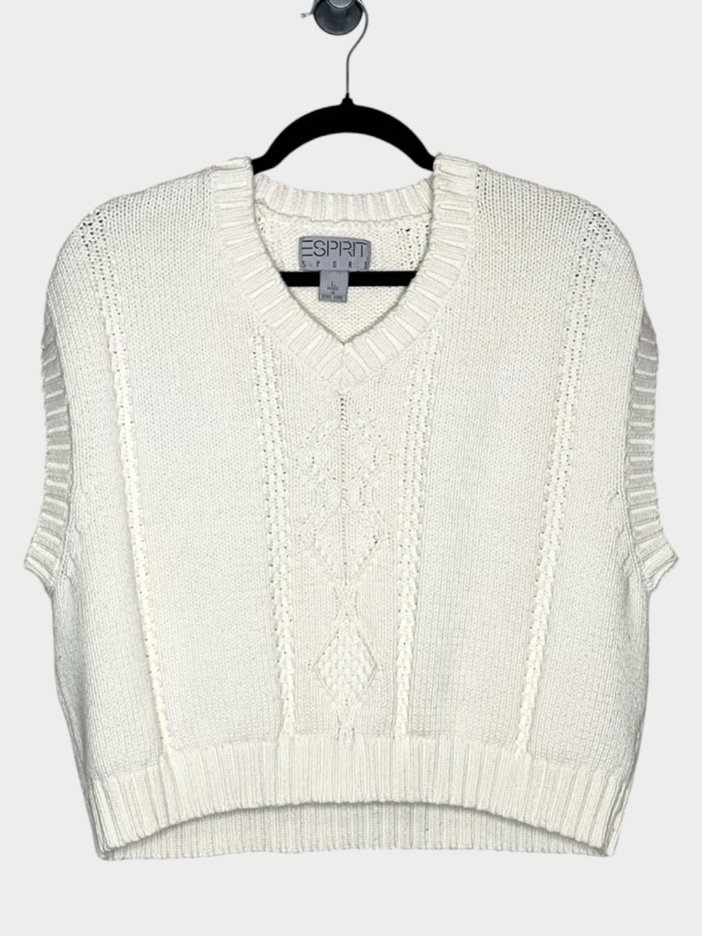 ESPRIT SPORT Vintage Cream Cable Knit Cropped Sweater Vest Size Large Cotton